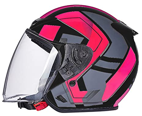 Jethelm Erwachsener Motorradhelm Mit Visier ECE Zertifiziert Roller Scooter Moped Mofa Offenes Helm Herren Damen Retro Vintage Pilot Biker Helmet Atmungsaktiver Mopedhelm,Pink 2,L
