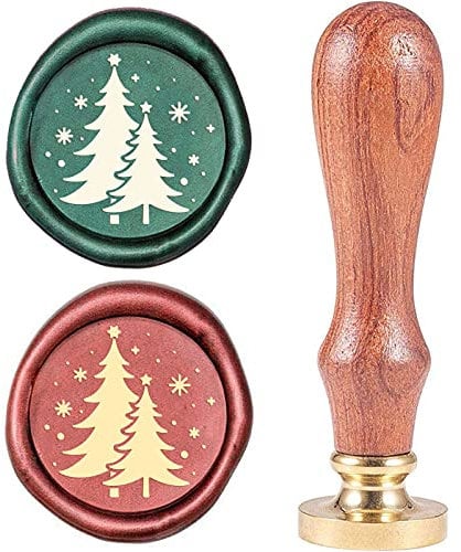 CRASPIRE Christmas Tree Wax Seal Stamp Snowflakes Vintage Sealing Wax Seal Stamp X'MAS EVE Brass Head Wooden Handle Removable 25mm for Envelopes Wedding Invitations Wine Packages Christmas Halloween