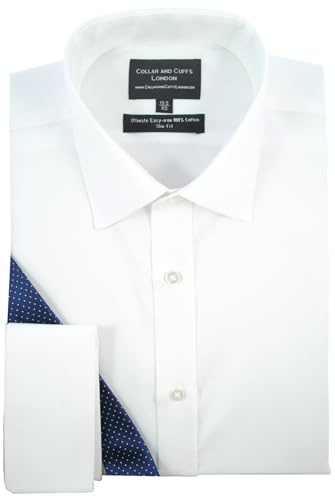 Men's Long Sleeve White Shirt - Easy Iron - 100% Cotton - Slim Fit
