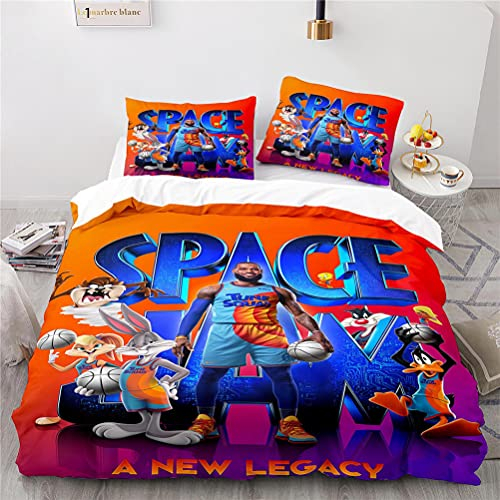Agmdno Space Jam Bettwäsche-Sets,bettwäsche 135x200 Kinder,3D-gedruckte Bettbezug + Kissenbezug 80x80cm,Basketball Filmfans (A01,135x200cm+80x80cmx1)