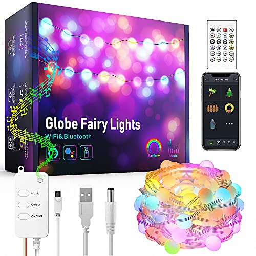 LED Kugel Lichtkette 10m Musiksynchronisation Farbwechsel, RGB-LED-Kette, 40-Tasten-Fernbedienung, eingebautes Mikrofon, SMART ALEXA GOOGLE HOME TUYA, App-gesteuerte LED-Leuchten