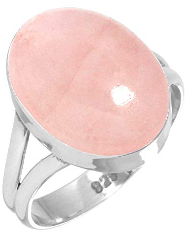 Jeweloporium Bague en argent sterling 925 avec quartz rose, taille 57,5, pour femme, bijou artisanal en grosses pierres ovales