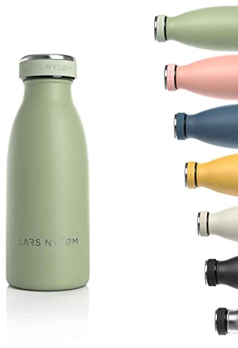 LARS NYSØM Edelstahl Trinkflasche 350ml, 500ml, 750ml, 1L, 1 5 liter | Thermosflasche Kohlensäure geeignet | Auslaufsichere Wasserflasche für Sport, Outdoor, Schule (Sage Green, 350ml)