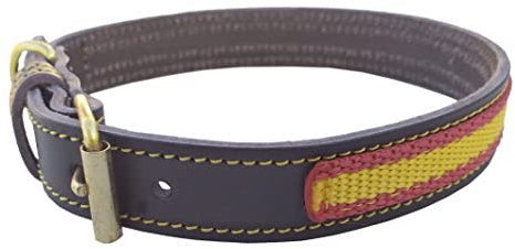 Tiendas LGP - Collar para Perros de Piel Flor con Bandera de España. 2,5 x 56 cm, Marrón, Contorno Cuello de 33 a 43 cm.