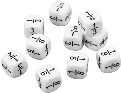 SPYMINNPOO 20 StüCk BruchwüRfel, 16 Mm Fraction Würfel Weiß Bruchsymbole WüRfel Mathematisches Arithmetik Lehrmittel Würfel