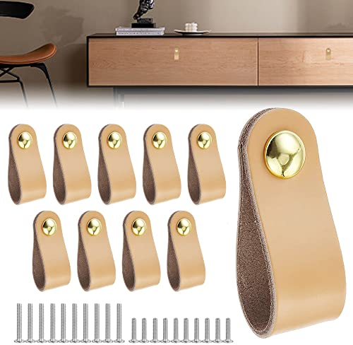 QINERSAW 10 PCS Poignée de Porte en Cuir pour Meuble Poignées de Porte de Placard avec 20 Vis pour Cuisine Chambre