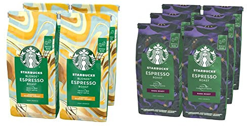 STARBUCKS Blonde Espresso Roast Café De Grano Entero De Tostado Suave (4 Bolsa de 450g) & Espresso Dark Roast Café De Grano Entero De Tostado Intenso 6 Bolsa de 200g