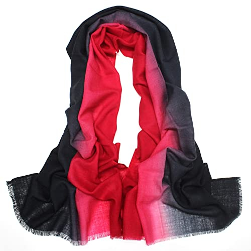Whoiy Wollschal Damen Rot, Winter Schal für Herren Gradient 180X65cm Warmer Übergroßer Winterschal-Poncho