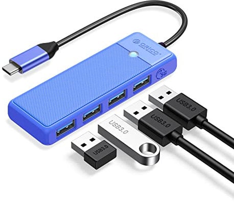 ORICO USB C Hub - 4 Port USB 3.0 Adapter, Compatible with MacBook, Surface, iPad Pro, Chromebook & More (0.15M, Blue)