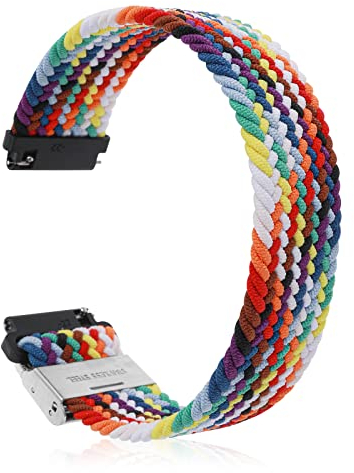 Cobee Braided Elastic Loop Watch Bands, Universal Watch Replacement Bands with Heavy Duty Stainless Steel Buckle for Smartwatch, Quick Release Sports Watch Straps for Men Women (22mm, Rainbow)