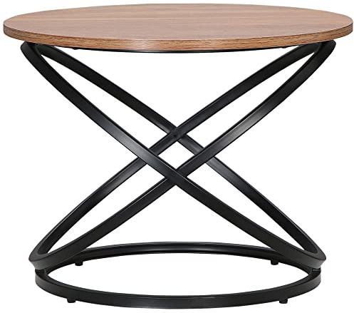 HOMCOM Table Basse Ronde de Style Industriel en métal Noir et Plateau Bois - Dim. Ø 60 x 46H cm