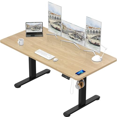 TRIUMPHKEY Höhenverstellbar Schreibtisch 180x80cm mit USB Ladeanschluss, 3 Memory-Steuerung groß Höhenverstellbarer Schreibtisch Anti-Kollision Computertisch Höhenverstellbarer Tisch