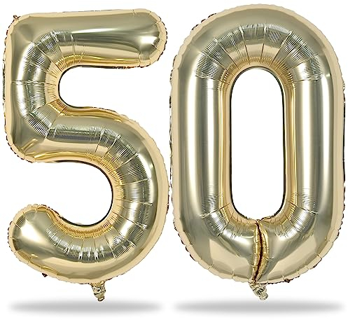 Champagne Gold Number 50 Birthday Balloons - 40 Inch Large Foil Number 5 and 0 Balloons for Women and Men's 50th Birthday Party Decorations
