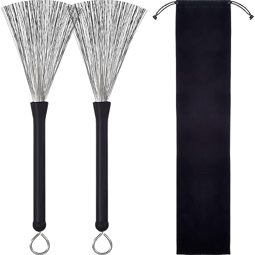 Escobillas de batería SJBAUTYO - Set de 2 cepillos retráctiles y ajustables con mango de goma suave para interpretaciones de jazz y música suave.