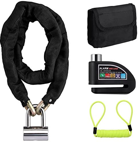 EYPINS Motorcycle Alarm Lock, 110dB Anti-Theft Bike Disc Lock with 1m Steel Chain, Waterproof & Shockproof for Scooter/Bicycle