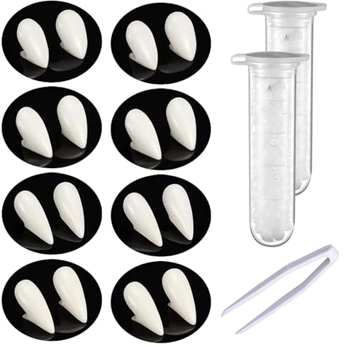 10 Stücke Halloween Vampir Fangs Kit, 4 Größen Custom Fangs Vampire Zähne Gefälschte Zahnersatz mit 2 Rohr Zähne Pellets Klebstoff für Cosplay Party Requisiten Halloween Party Zähne Requisiten
