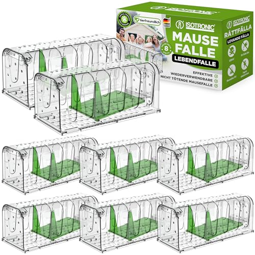 ISOTRONIC Maus Mausefalle Lebend mit Köderbox - Einfach zu Bedienen, einfach zu Reinigen, wiederverwendbar, berührungsfreie Freigabe, hochsensibler Auslösemechanismus - tierfreundlich (8)