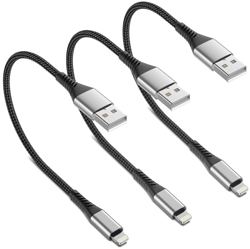 6 inch iPhone Charging Cable Short, 0.5ft 3Pack USB A to Lightning Cord for Fast Charging Stations, [MFi Certified] Braide Small Apple Charger for iPhone 14 13 12 11 Pro Max XR XS 8 SE, iPad Air Mini