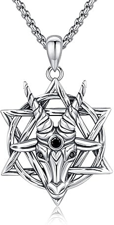 ABIGY Sigil of Baphomet Halskette 925 Sterling Silber Baphomet Ziegenkopf Pentagramm Anhänger satanische Baphomet Halskette satanischer Schmuck Geschenk für Männer