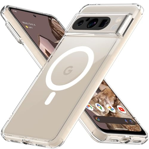 OWKEY Google Pixel 8 Pro Case, Pixel 8 Pro Case for Magsafe, [Shockproof Military-Grade Protection] Transparent Magnetic Slim Bumper Cover Phone Case for Pixel 8 Pro 6.7, Crystal Clear
