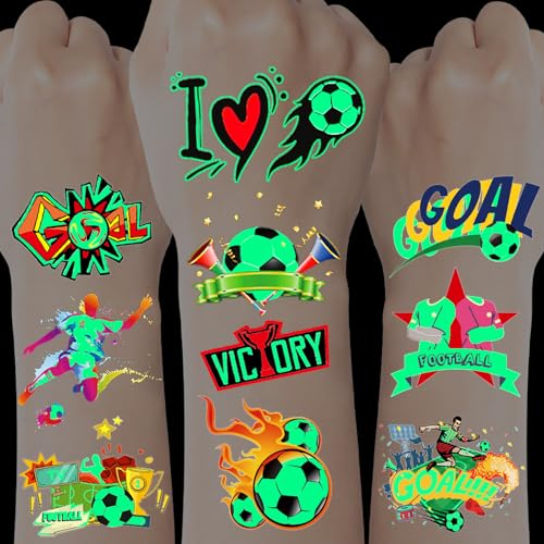 20 Blätter Fussball Tattoos Jungen,Leuchttattoos Kinder Fußball Geschenke für Jungs,Fußball Mitgebsel Kindergeburtstag,Fussball Adventskalender Füllung,Halloween Weihnachten Kleinigkeiten für Kinder
