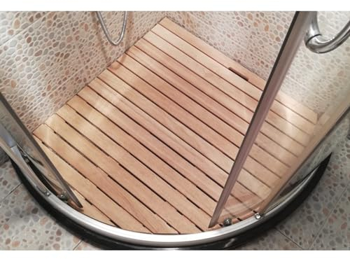 Badematte Holz Badematte aus Naturholz, Rutschfeste Bodenmatte für Badezimmer, Großes, Robustes Abtropfbrett, Sektor-Eckduschplattform mit Schieferplatte, Individuell Angepasst ( Color : Light Wood ,