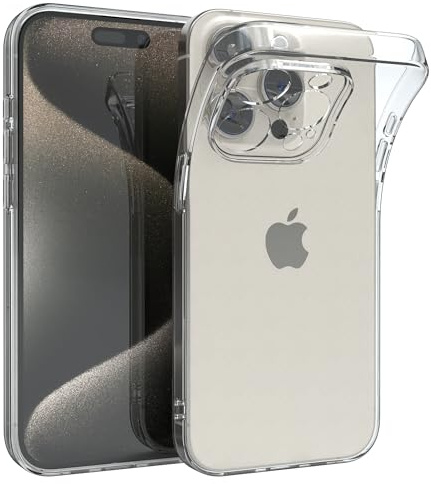EAZY CASE Hülle kompatibel mit iPhone 15 Pro Schutzhülle Silikon, Ultra dünn, Slimcover, Handyhülle, Silikonhülle, Backcover, Durchsichtig, Klar Transparent