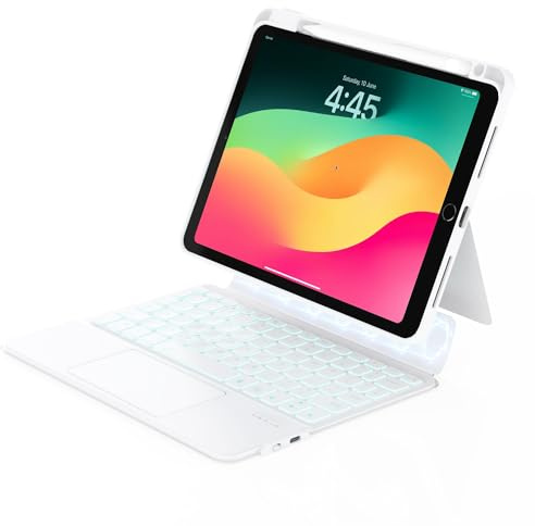 ZENLU iPad 9th Generation Case with Keyboard Detachable, Rugged Protective Shell, Multi-Touch Trackpad, Pen Holder, Vertical Stand, Backlit Keyboard for 10.2 iPad 7 8 9 Gen, Pro 10.5, Air3 (White)