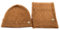 Michael Kors Schal & Mütze SET I Winterschal I Beanie I Wollschal I Wintermütze I One Size I Weiche Acrylwolle I Logo I Goldene Perlen-Pailetten I Goldener Geschenkkarton (BRAUN)