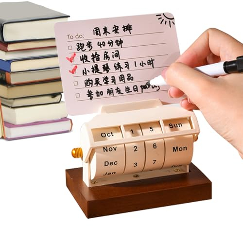 moonyan Drehbarer Tischkalender, ewiger Radkalender | 2024 wiederverwendbarer Tischkalender aus Holz | Tischkalender, Tischdekoration, Anzeige von Monaten, Wochentagen, Wohnaccessoire für die Schule