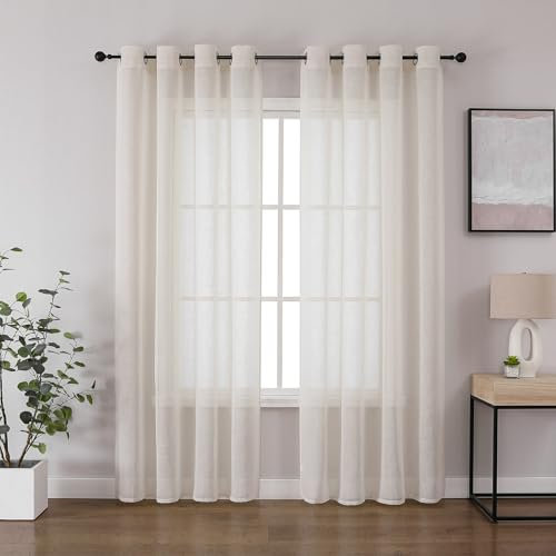 CUCRAF Voile Curtains 90 Inch Drop 2 Panels with Eyelet Linen Net Curtains for Windows Sheer Curtains for Bedroom Kitchen Dormitory Home Decoration