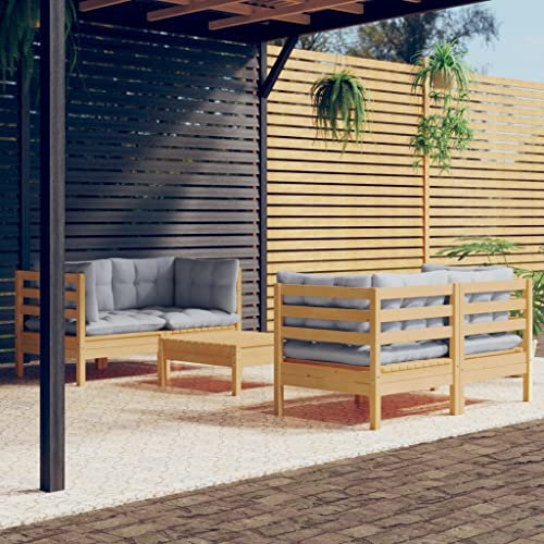 KTHLBRH Outdoor Lounge Garten möbel draußen Balkon Tisch und stühle 5-TLG. Garten-Lounge-Set mit Grauen Kissen Kiefernholz