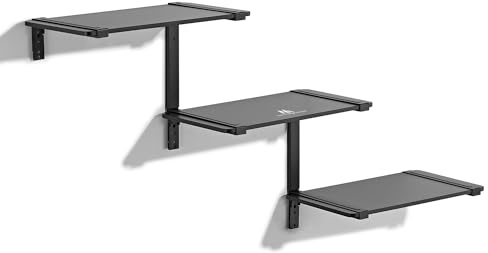 Maclean MC-974 Dreistufige modulare Wandregale, Modulares RTV Wandregal, Individuelle Anpassung und Neuanordnung, Maximale Belastung: 3 x 10 kg, Schwarz