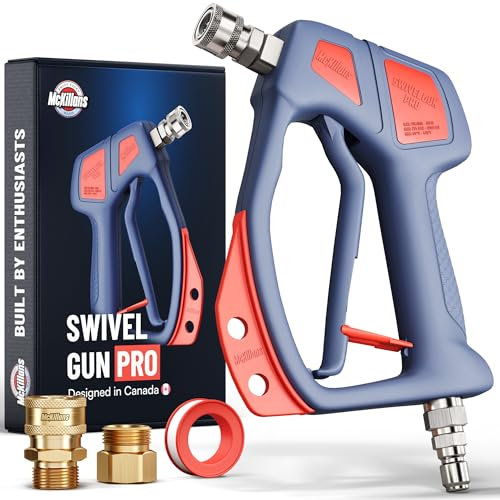 McKillans® Swivel Gun Pro - Swivel High Pressure Water Handle with 3/8 Male Plug and 1/4” Quick Connector Coupler - Power Washer Gun Compatible with Foam Cannon - Nozzle Tips Holder
