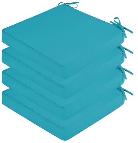 SK Studio 4er Set Stuhlkissen Outdoor wasserdicht Polsterauflage Stuhlauflage Kissen Sitzkissen Bezug abnehmbar mit Eckbändern Blau, 45x45x5cm