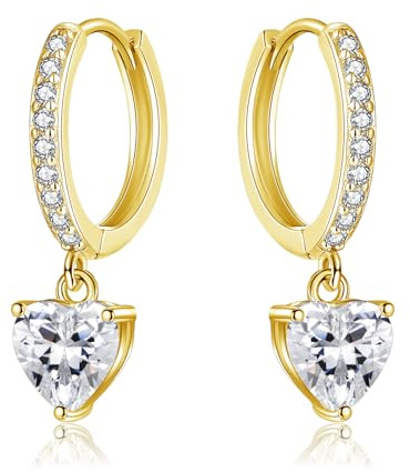 Josfeva Ohrringe Silber 925 Hängend für Damen Mädchen, Creolen Silber Klein mit Zirkonia Ohrringe, Creolen mit Anhänger Zirkonia Wassertropfen/Herz/Stern Ohrringe, Silber/Gold/Rosegold Ohrhänger Damen
