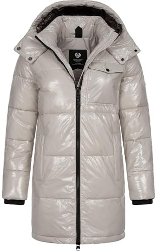 Ragwear Warmer Damen Wintermantel Shiny Steppmantel aus glänzendem Material mit Kapuze Roobie Long YOUMODO XS-3XL