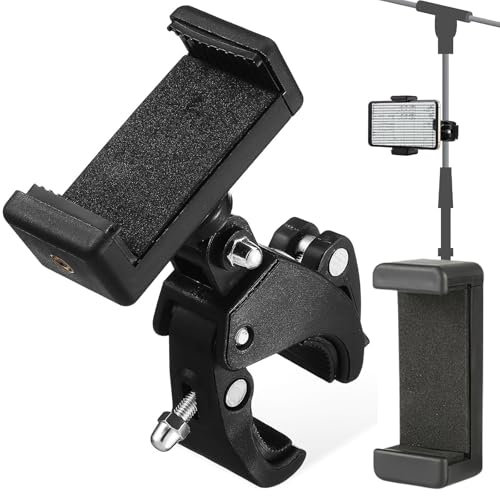 Bettinay Mic Stand Phone Holder, Microphone Arm Mount Clamp 180° Rotation Bike Holder for 3.5 to 6.5in