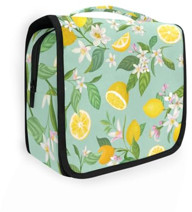 Beauty case da viaggio da appendere con fiori di limone estivi, per donne, uomini e ragazze, giallo limone, impermeabile, organizer per cosmetici da viaggio, Multi, Beauty case