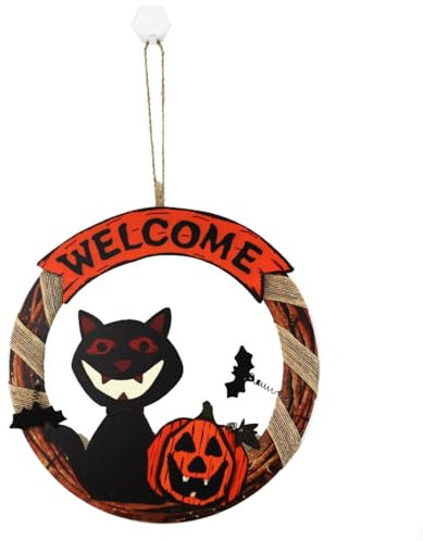 Halloween Deko Türkranz zum Aufhängen Blumenring Deko Anhänger mit Geist Stoffbeine Haustür Haustür Willkommensschmuck Deko für Haustür, Wanddekoration, Party (B, One Size)