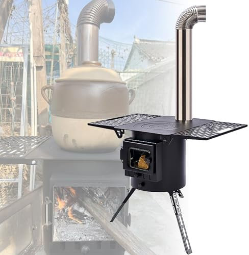 JYHHCYS Wood Burning Stove Indoor Outdoors - Portable Camping Stove with Chimney Pipes, Front Window, Side Racks - 62cm Tall Mini Wood Stove for Outside Tent, Cookout, Inside Woodcutter's Cottage