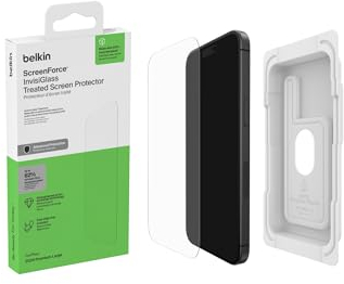 Belkin ScreenForce InvisiGlass iPhone 16 Pro Max Screen Protector, Scratch-Resistant Impact Protection, Easy Align Tray for Bubble-Free Application, Made with Recycled Glass, 1 Pack