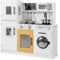 COSTWAY Kids Wooden Kitchen, Pretend Play Kitchen with Light, Sound, Oven, Washing Machine, Microwave, Water Dispenser, Telephone & Utensils, Children Chef Role Playset for Boys Girls