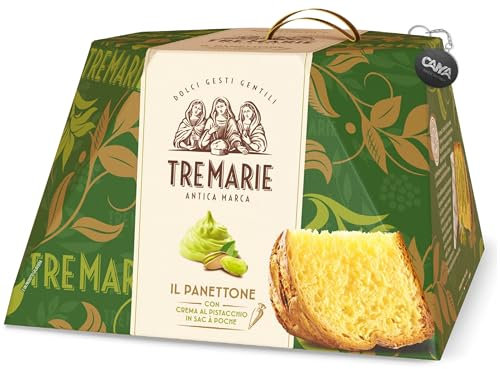 Tre Marie Panettone con Crema Pistacchio in Sac À Poche per Farcitura, senza Uvetta 950g con Portachiavi CAIYA® (2024)