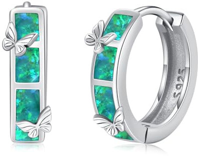 ZIPPICE Grün Opal Ohrringe 925 Sterling Silber Schmetterling Creolen Klein Schmuck Geschenke für Damen Frauen Ehefrau Mädchen