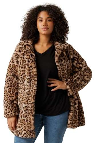 EVANS Curve Natural Leopard Print Faux Fur Coat - Women's - Plus Size Curve
