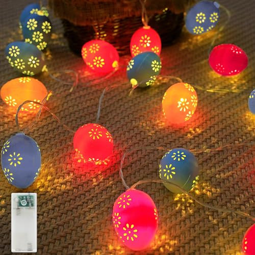 AGOTD Lichterkette Ostern, 10 LED Ostereier Lichterkette mit Timer Batteriebetrieb Osterdeko Tischdeko