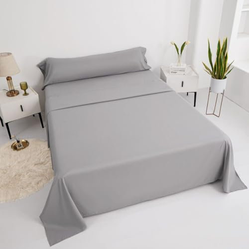BESCH Juego de Sabanas 3 Piezas 135x190 para Cama de 135 - Sábanas Bajera Ajustable + Encimera y Funda de Almohada 45x145cm Color Gris Claro