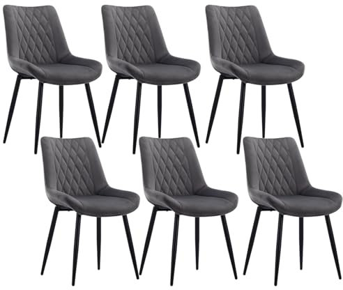 CLIPOP Esszimmerstühle, Küchenstühle, Wohnzimmerstühle, Polsterstühle mit Rückenlehne, für Esszimmer, Küche, Wohnzimmer, Büro, Sitzfläche aus Leinen, Metallbeine (Samt Grau, 6er Set)