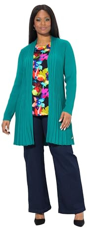 Ulla Popken Damen große Größen Übergrößen Plus Size Plissee-Strickjacke, A-Linie, Schalkragen, Langarm grünblau 46+ 837597460-46+